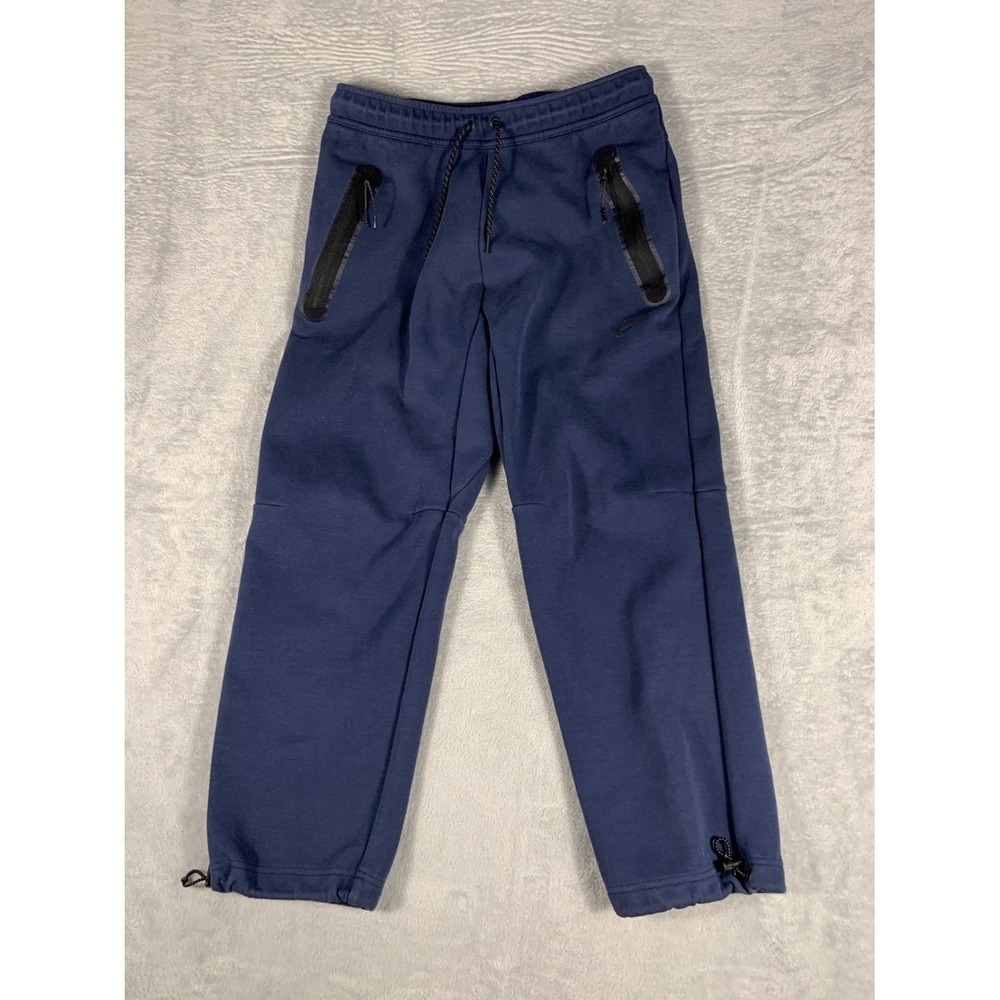Nike Tech Fleece Jogger Pants Mens Size M Navy Blue Taped Zipper Pockets